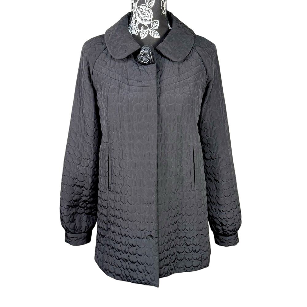 Betsey Johnson Black Quilted Snap Front Bow Back Pea Coat Small